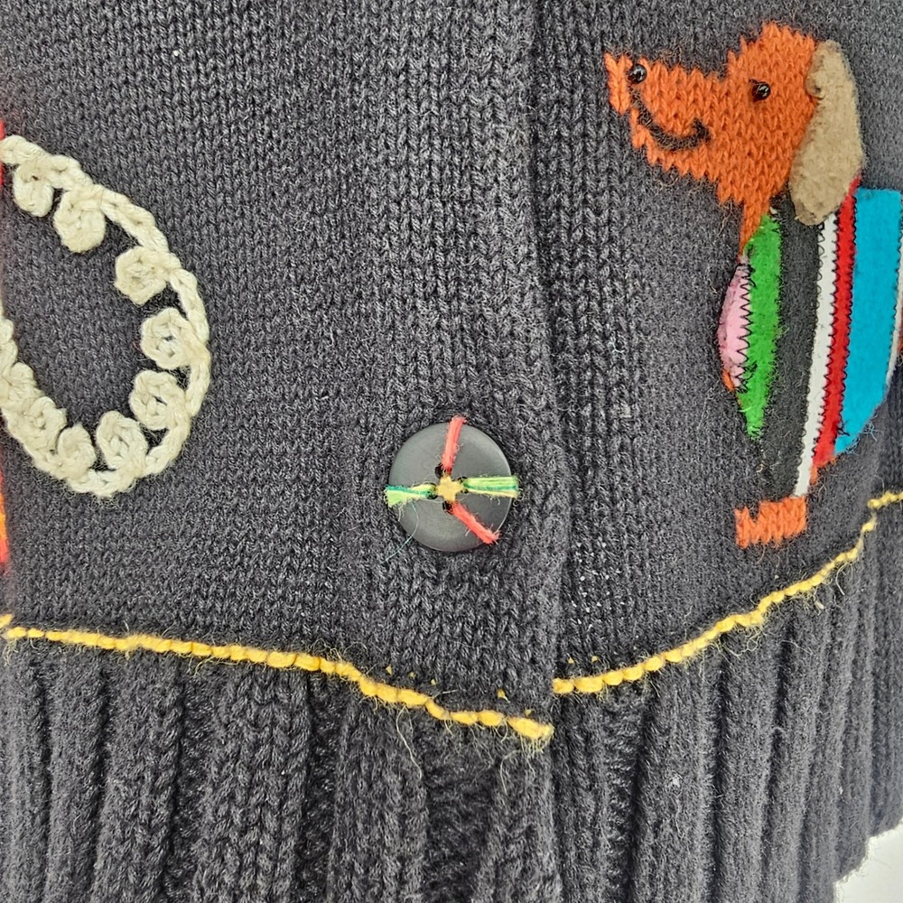 Vintage Susan Bristol Hand Embroidered Dachshund Cardigan XL Black Embellished - Picture 7 of 11